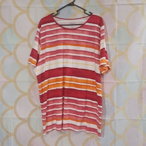 Croft & Barrow Classic Tee Women's 3X Red White Stripe 100% Cotton Crewneck NWT - Picture 2 of 9